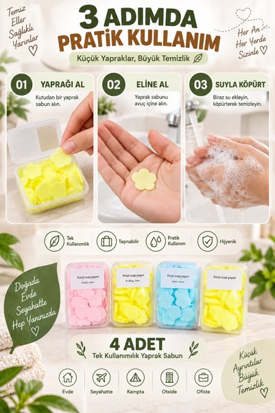 Awesomecrochet Leaf Paper Soap 4 Pieces – Disposable Portable Soap – Travel, Camping, and Daily Use