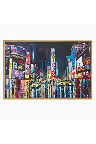 Luxcanva Tablou Canvas Simfonia Reclamelor 70x50 cm cu Rama Auriu Simfonia Re...