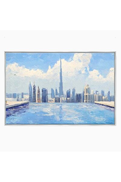 Luxcanva Tablou Canvas Infinitul Albastru 120x80 cm cu Rama Argintiu Infinitu...