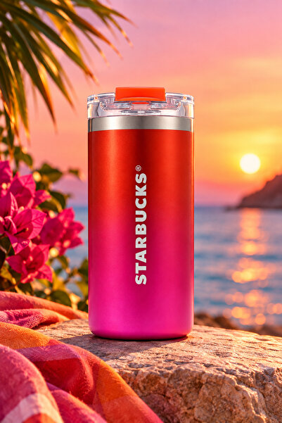 Starbucks Paslanmaz Çelik Termos Mor Turuncu Geçişli 355ml