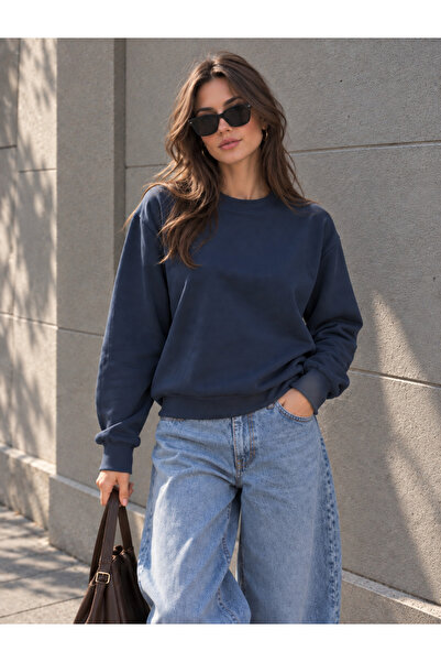 Warasiva Γυναικείο φούτερ από ύφασμα Smoked Sweat Modal Oversize Basic με λαι...