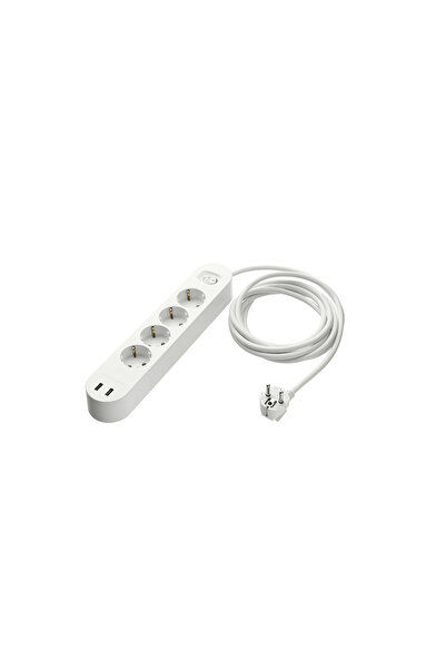 IKEA Koppla 4-Way Power Strip with 2 USB Ports, White, 3 m