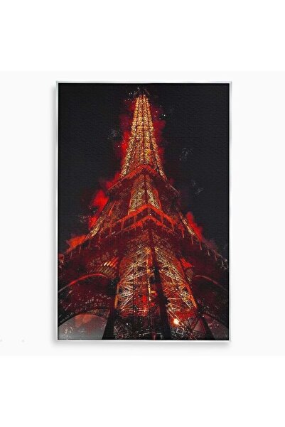 Luxcanva Tablou Canvas Parisul in Rosu 50x70 cm cu Rama Argintiu Parisul in R...