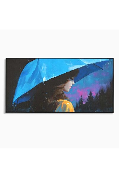 Luxcanva Tablou Canvas Melodia Ploii 100x50 cm cu Rama Negru Melodia Ploii Ce...