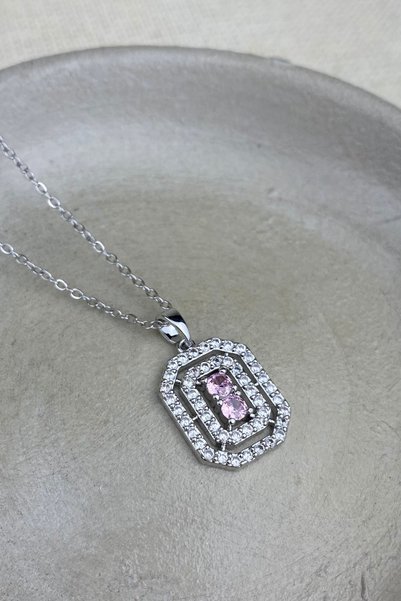 Brethils Zircon Stone Baguette Necklace 45 cm Non-Tarnish Stainless Steel Gua...