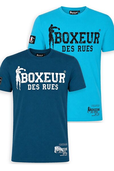 Boxeur Des Rues Ανδρικό T-Shirt Σετ 2 τεμαχίων Στενής Γραμμής: Μπλε με Λευκό ...