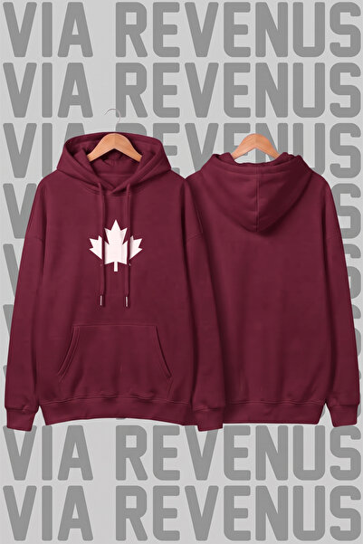 Vordevia Φούτερ με κουκούλα σε μπορντό χρώμα με στάμπα Maple, Unisex, με φαρδ...