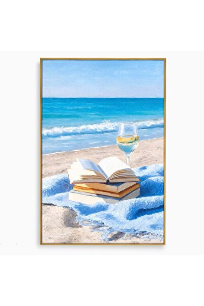 Luxcanva Tablou Canvas Lectura pe Valuri 40x60 cm cu Rama Auriu Lectura pe Va...
