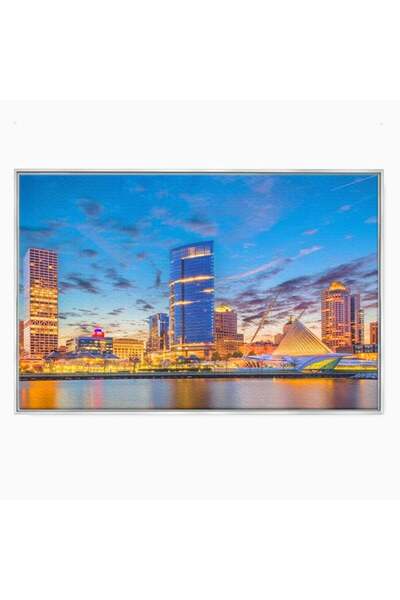 Luxcanva Tablou Canvas Orasul care Straluceste 60x40 cm cu Rama Argintiu Oras...