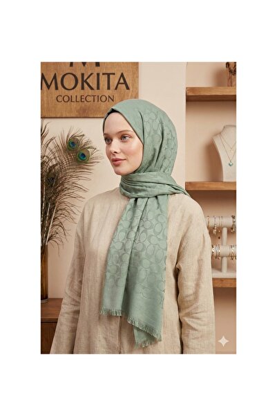 Mokita Collection Jakarlı Desenli Pamuklu Tesettür Şal Yeşil