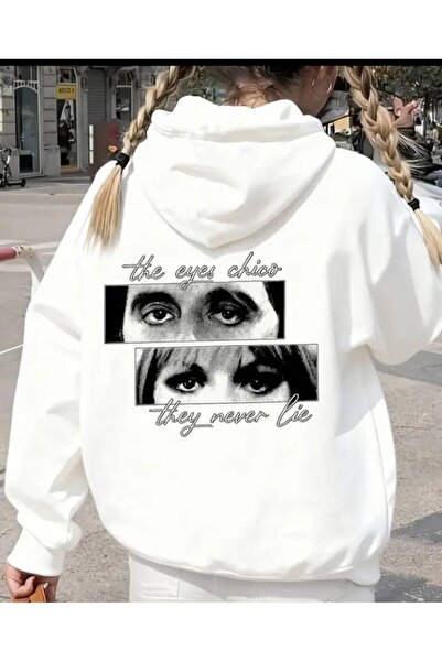 JANTIL MODA White Unisex Oversize 3 Thread Threaded Printed Hooded Sweatshirt...