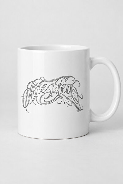 Blessed Yazılı Minimal Tasarım Beyaz Seramik Kupa Bardak