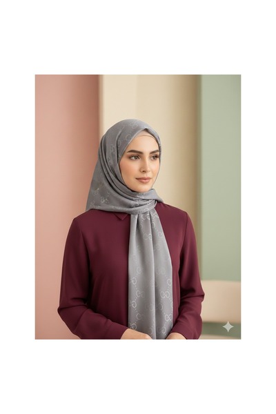Mokita Collection Gri Jakarlı Desenli Tesettür Şal