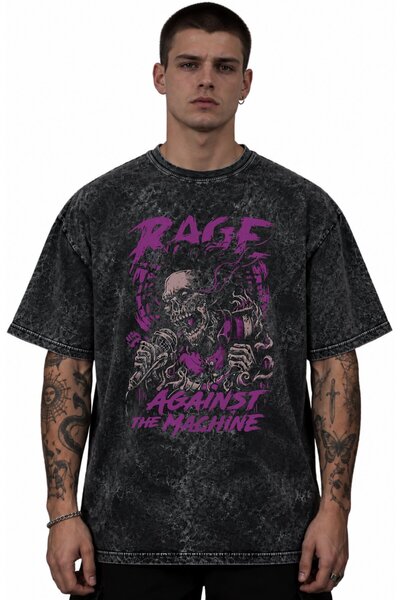 SEVBANO Tricou unisex supradimensionat, vintage, lavabil, cu imprimeu Rage Ag...