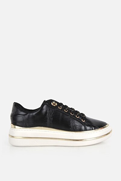 Yaya by Hotiç Kadın Siyah Kroko Desenli Kalın Tabanlı Sneaker