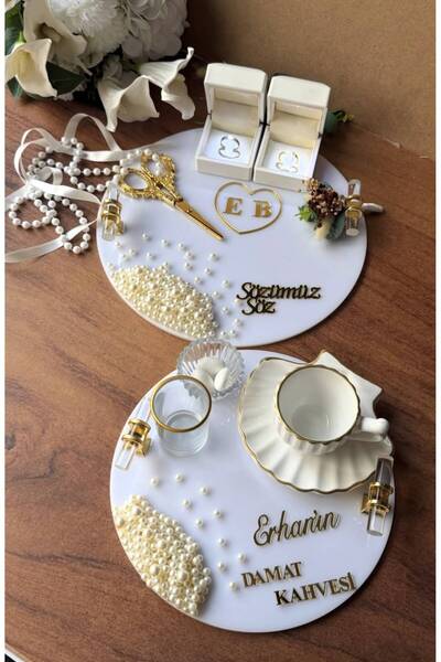 CatplexBoutique Söz Tepsisi - Kişiye Özel 2'li Nişan Tepsisi Damat Kahvesi Tepsi
