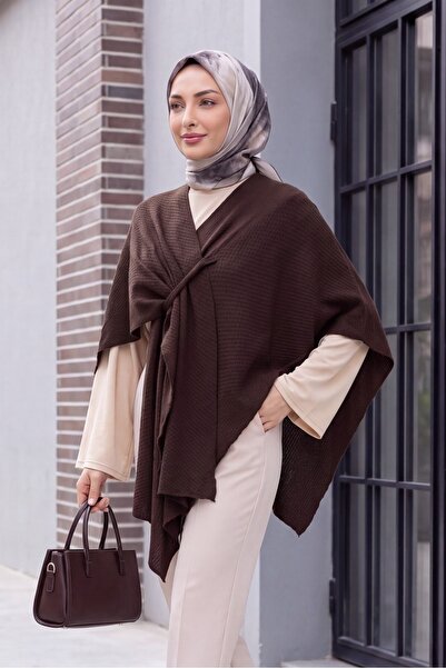 Modamorfo Casual Cut Daily Knitwear Poncho -Brown