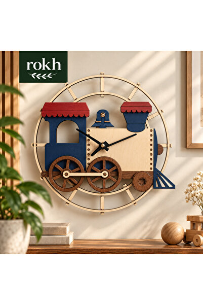 ROKH 🚂 Tren Tasarımlı MDF Duvar Saati 35 cm | El Yapımı Lazer Kesim Dekorati...