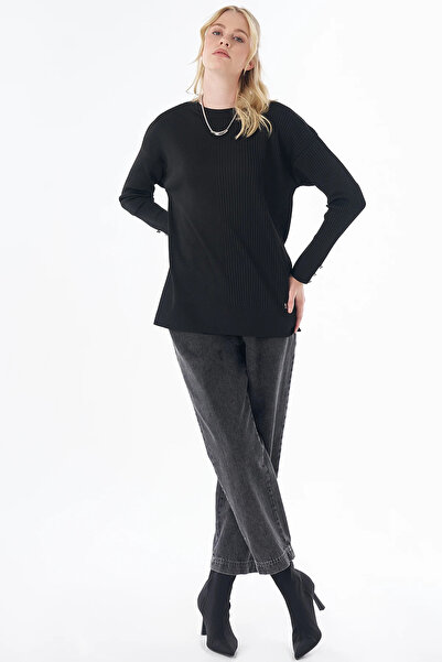 Kayra Accessory Buttoned Knitwear Tunic Black
