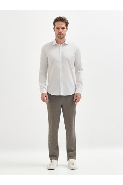 Karaca Beyaz Pamuklu Ekstra Slim Fit Saten Gömlek