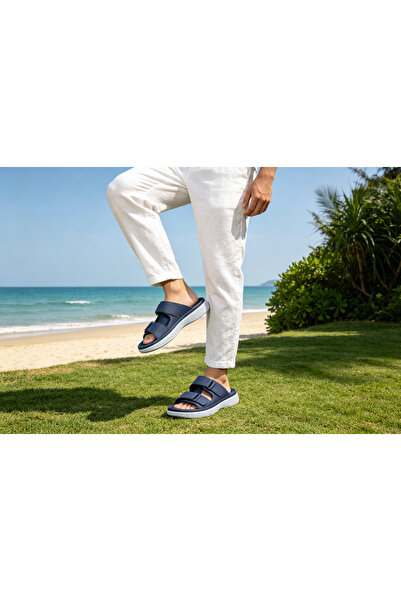 Huanhuan Shoe Men's and women's Velcro slippers double wide strap soft sole b...