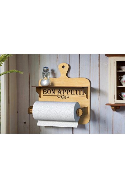 ROKH 🧻 Ahşap Mutfak Havluluk | Raflı Kağıt Havlu Tutucu | Bon Appetit Dekora...