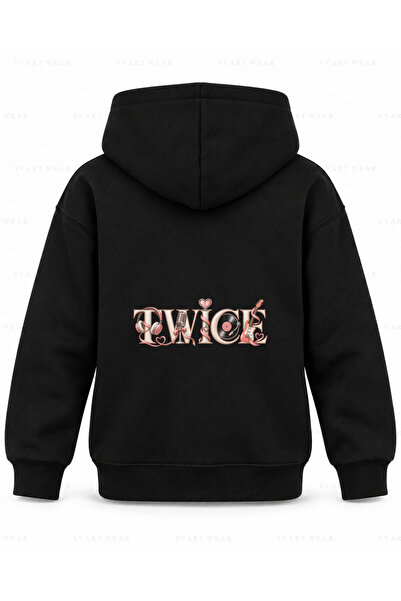 SVART WEAR Hanorac negru cu glugă pentru copii, imprimat cu TWICE Sound Windows