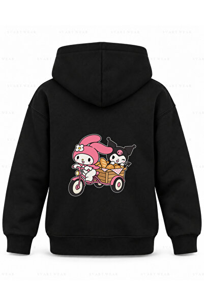 SVART WEAR My Melody & Kuromi Hot Bread Basket Printed Black Children's Hoode...