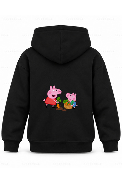 SVART WEAR Μαύρο παιδικό φούτερ με κουκούλα με στάμπα Peppa Pig Carrot Surprise