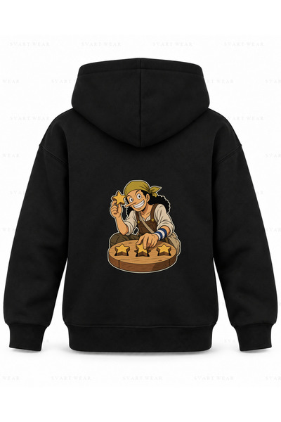 SVART WEAR Μαύρο παιδικό φούτερ με κουκούλα One Piece Usopp Starboard με στάμπα