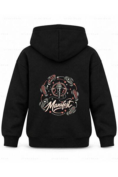 SVART WEAR Manifest Step Map Printed Black Children's Hooded Sweatshirt