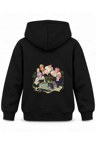 SVART WEAR Saja Boys Plak Molası Hanorac cu glugă pentru copii, negru, imprimat