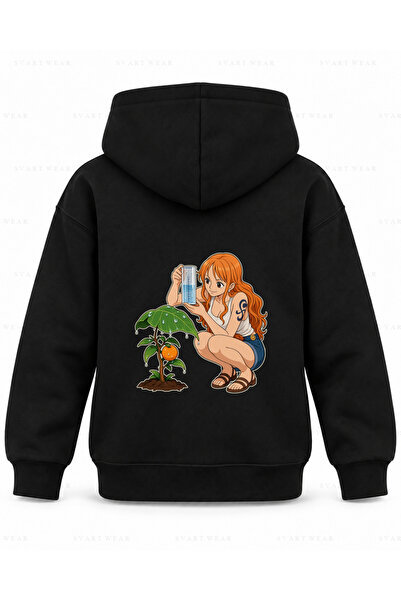 SVART WEAR سويت شيرت بقلنسوة للأطفال باللون الأسود مطبوع عليه مقياس المطر من ...