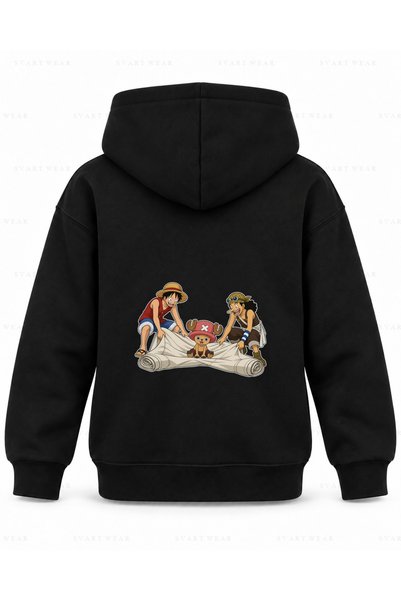 SVART WEAR Hanorac cu glugă pentru copii, negru, imprimat, One Piece Sailing ...
