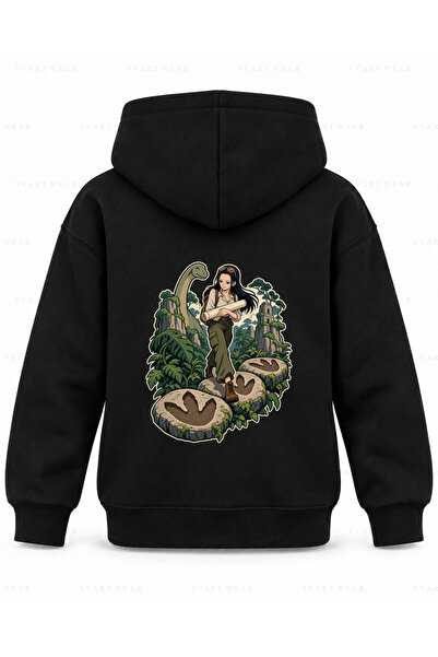 SVART WEAR One Piece Stone Footprint Printed Black Kids Hooded Sweatshirt