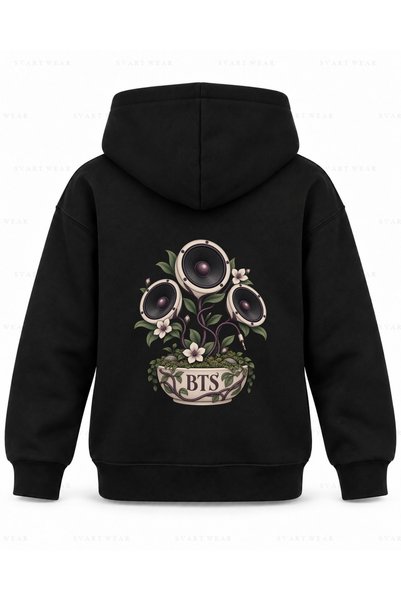 SVART WEAR Hanorac cu glugă pentru copii, negru, imprimat cu BTS Audio Garden