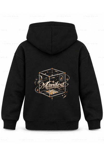 SVART WEAR Детски суичър с качулка, черен, с принт  "Манифест Ритъм Куб "