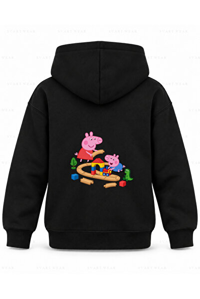 SVART WEAR Παιδικό φούτερ με κουκούλα Peppa Pig Tiny Station με στάμπα σε μαύ...