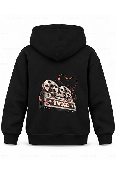 SVART WEAR Twice Record Wheel Printed Black Kids' Hooded Sweatshirt