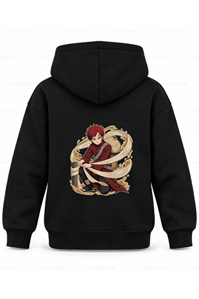 SVART WEAR Hanorac cu glugă pentru copii, negru, imprimat cu Naruto Wind Ribbons
