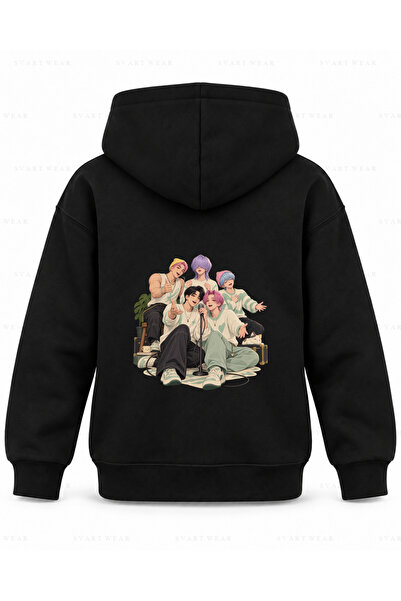 SVART WEAR Saja Boys Μικρόφωνο με στάμπα, μαύρο παιδικό φούτερ με κουκούλα