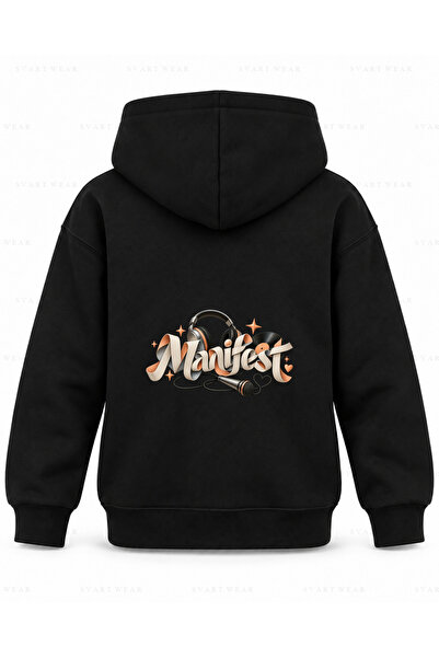 SVART WEAR Μαύρο παιδικό φούτερ με κουκούλα με στάμπα Manifest Folding Letter