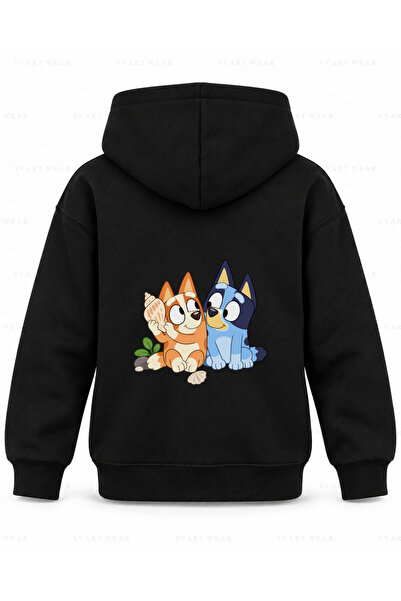 SVART WEAR Hanorac cu glugă pentru copii, negru, cu imprimeu Bluey Sea Shell ...