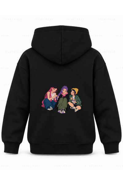 SVART WEAR KPop Demon Hunters Knit Break printana crna dječja majica sa kapul...