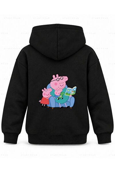 SVART WEAR Παιδικό φούτερ με κουκούλα Peppa Pig Reading Corner με στάμπα σε μ...
