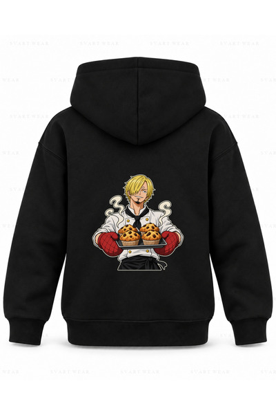 SVART WEAR Hanorac cu glugă pentru copii One Piece Sanji Muffin Glove, negru,...