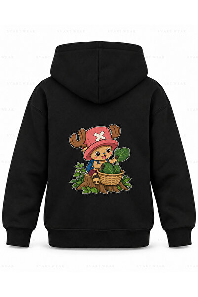 SVART WEAR Hanorac cu glugă pentru copii, negru, imprimat cu frunze vindecăto...