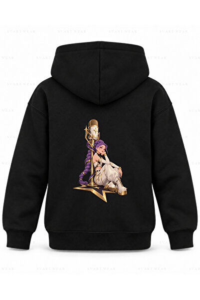 SVART WEAR HUNTR X Rumi Gold Μικρόφωνο με στάμπα σε μαύρο παιδικό φούτερ με κ...