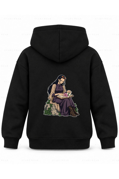 SVART WEAR Детски черен суичър с качулка One Piece с принт Робин Флауър Бук