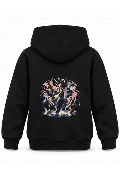 SVART WEAR Saja Boys Center Turn Printed Black Children's Hooded Sweatshirt